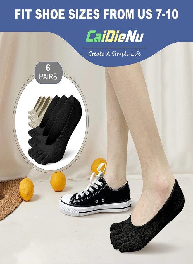 CaiDieNu No Show Toe Socks Women, Low Cut Five Fingers Cotton Running Athletic Invisible Boat Socks, 6 Pairs - Image 3